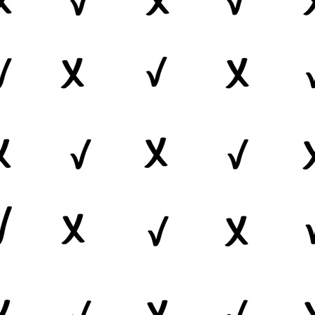 Tick and cross seamless pattern. Fashion graphic background design. Modern stylish abstract texture. Monochrome template for prints, textiles, wrapping, wallpaper, website etc. VECTOR illustrationのイラスト素材
