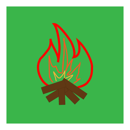 Kindle campfire sign in green square. Isolated on green background. Kindle campfire symbol marks. Kindle campfire sign picture. Green sticker vector illustration Flat vector image  Vector illustrationのイラスト素材
