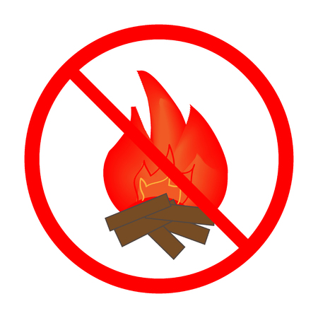 No the kindle fire sign in red ring. Isolated on white background. No the kindle fire marks. No fire sign picture. Red sticker vector illustration. Flat vector image. Vector illustration.のイラスト素材