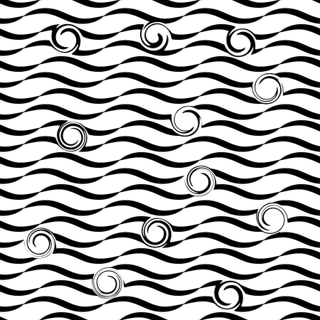 Wavy  line spiral seamless pattern. Fashion graphic background design. Modern stylish abstract texture. Monochrome template for prints, textiles, wrapping, wallpaper, website etc. VECTOR illustrationのイラスト素材