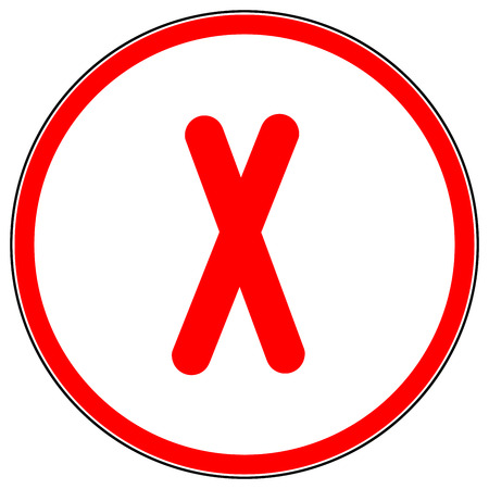 Cross red sign in red circle. Isolated on white background. Red symbol wrong . Negative marks. Reject picture. White sticker. Flat vector image. Vector illustration.のイラスト素材