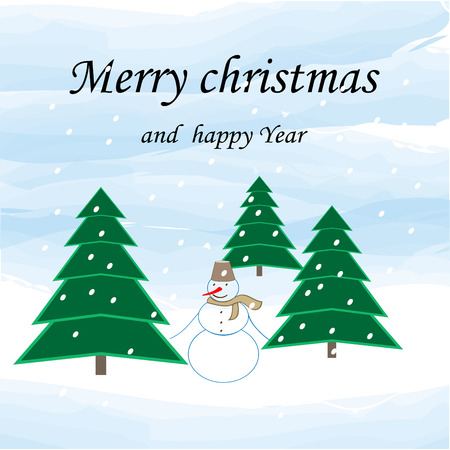Christmas tree with quote Merry christmas. Design element. Spruce and snowman as symbol of christmas and new year. Vector illustrationのイラスト素材