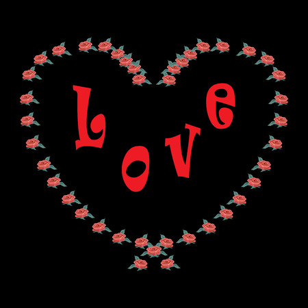 T shirt typography graphic with quote Love. Fashion print for sports wear. Template for t, apparel, card, poster. Design element. Heart and rose symbol of love. Vector illustrationのイラスト素材