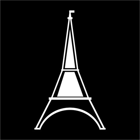Eifel tower sign. White isolated silhouette on black background. Eiffel Tower as symbol of Paris and love. Template for t shirt, apparel, card, poster. Design element. Vector illustrationのイラスト素材
