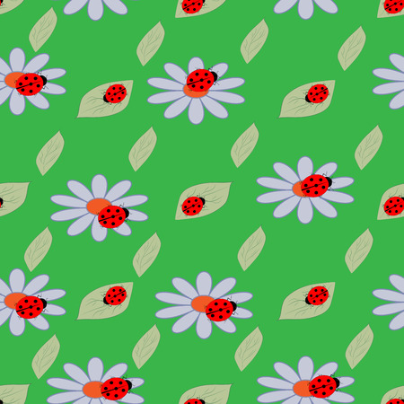 Ladybug and flower seamless pattern. Fashion graphic background design. Modern stylish abstract texture. Colorful template for prints, textiles, wrapping, wallpaper, website etc. Vector illustrationのイラスト素材