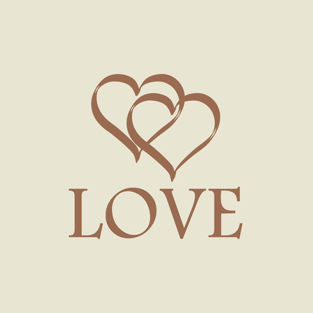 Heart two card. Brown sign with quote love. Romantic symbol linked, join, love, passion and wedding. Template for t shirt, apparel, card, poster. Design element of valentine day. Vector illustrationのイラスト素材
