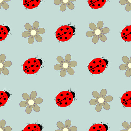 Ladybug and flower seamless pattern. Fashion graphic background design. Modern stylish abstract texture. Colorful template for prints, textiles, wrapping, wallpaper, website etc. Vector illustrationのイラスト素材