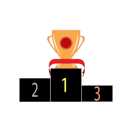 Cup and ribbon reward. Modern symbol of victory and award achievement sport. Insignia ceremony awarding of winner tournament. Colorful template for badge, tag etc. Design element. Vector illustrationのイラスト素材