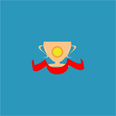 Cup and ribbon reward. Modern symbol of victory and award achievement sport. Insignia ceremony awarding of winner tournament. Colorful template for badge, tag etc. Design element. Vector illustrationのイラスト素材