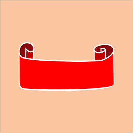 Ribbon red award on green. Emblem modern symbol of award. Blank sticker labeling. Elegant form of the logo for sale. Colorful template for badge, tag , wrapping. Design element. Vector illustrationのイラスト素材