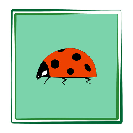 Ladybird isolated. Illustration ladybug in green square. Cute colorful sign red insect symbol spring, summer, garden. Template for t shirt, apparel, card, poster. Design element. Vector illustrationのイラスト素材