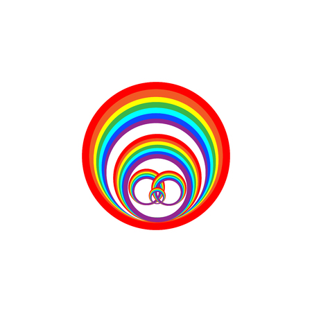 Rainbow circle on sky sign. Illustration colorful spectrum arc. Cute symbol spring, summer, rain. Color bow mark clean nature. Template for t shirt, card, poster. Design element. Vector illustrationのイラスト素材