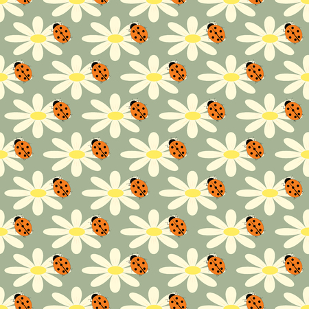 Ladybug and flower seamless pattern. Fashion graphic background design. Modern stylish abstract texture. Colorful template for prints, textiles, wrapping, wallpaper, website etc. Vector illustrationのイラスト素材