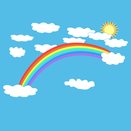 Rainbow cloud, sun on sky. Design element. Vector illustrationのイラスト素材