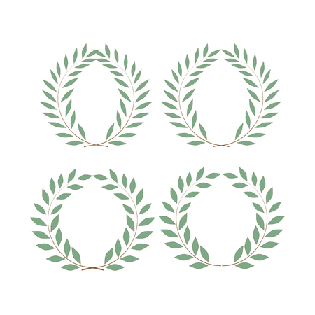 Wreath reward isolated set. Modern symbol of victory and award achievement champion. Leaf ceremony awarding of winner tournament. Colorful template for badge, tag. Design element. Vector illustrationのイラスト素材