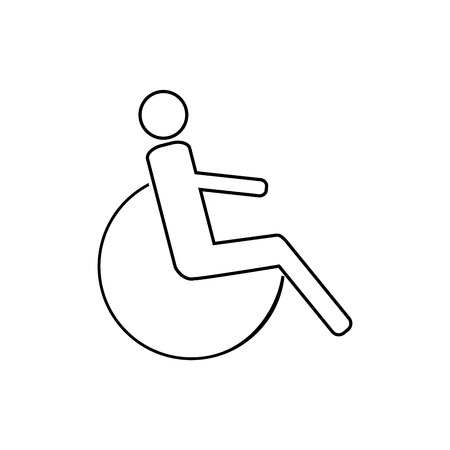 Disabled silhouette sign. Mark disability. Icon a place open passage. Symbol paralyzed and human on wheelchair. Safety person warning handicapped illustration. Design element. Vector illustrationのイラスト素材