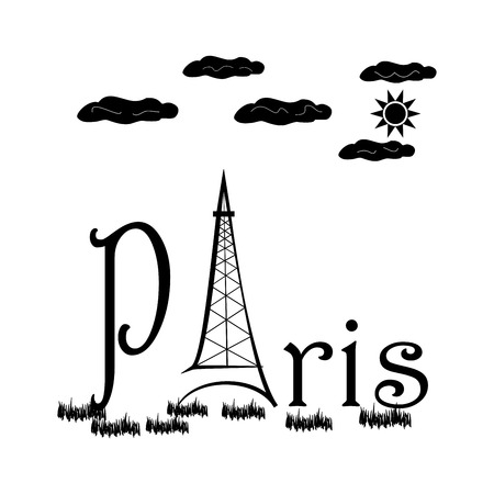 T shirt typography graphic with quote Paris. Fashion print for sports wear. Template for t shirt, apparel, card, poster. Eiffel Tower as symbol of love. Design element. Vector illustrationのイラスト素材