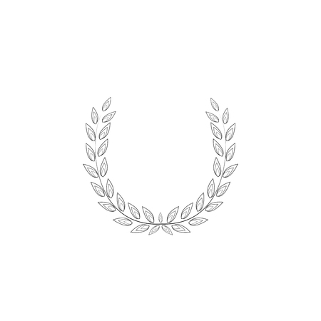 Laurel wreath olive reward. Modern symbol of victory and award achievement champion. Leaf ceremony awarding of winner tournament. Monochrome template for badge, tag. Design element Vector illustrationのイラスト素材