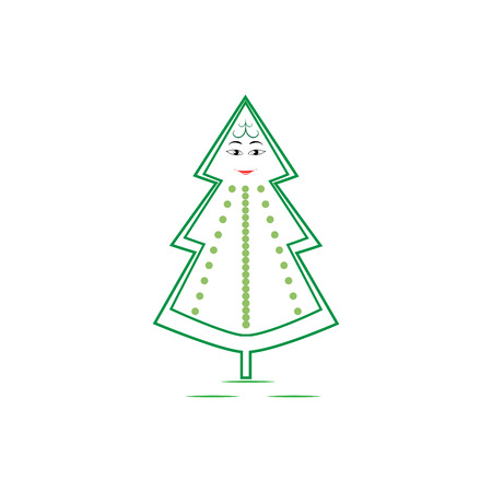 Christmas tree fun card. Silhouette design green spruce on white background. Symbol of winter, decoration and Christmas holiday season. Isolated graphic element. Flat image. Vector illustrationのイラスト素材