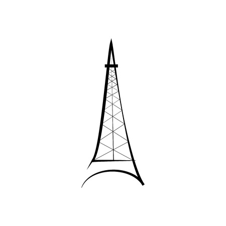 Eiffel tower sign. Black isolated silhouette on white background. Eiffel Tower as symbol of Paris and love. Template for t shirt, apparel, card, poster. Design flat element. Vector illustrationのイラスト素材