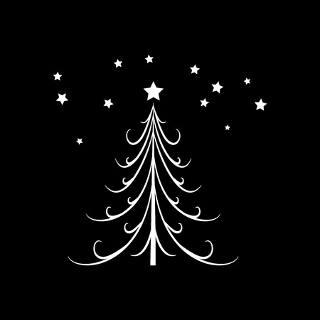 Christmas tree sign. Silhouette design black spruce on white background. Symbol of winter, decoration and Christmas holiday season. Isolated graphic element. Flat vector image. Vector illustrationのイラスト素材
