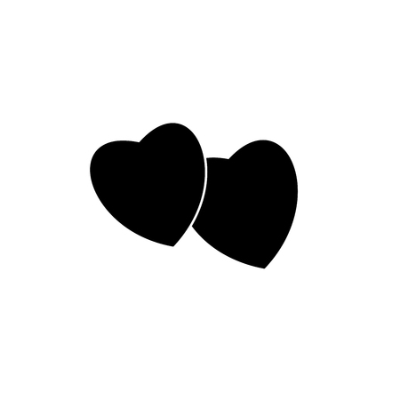 Heart two black sign. Icon on white background. Romantic symbol linked, join, love, passion and wedding. Template for t shirt, card, poster. Design flat element of valentine day. Vector illustrationのイラスト素材