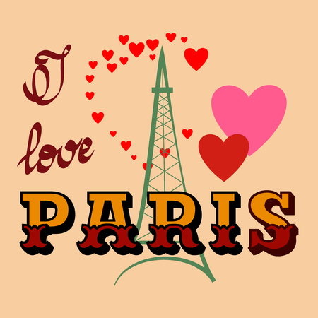 I love Paris card. Fashion graphic background design. Modern stylish flat abstract texture. Colorful template for t shirt, prints, textiles, wrapping, wallpaper. Design element. Vector illustration.のイラスト素材