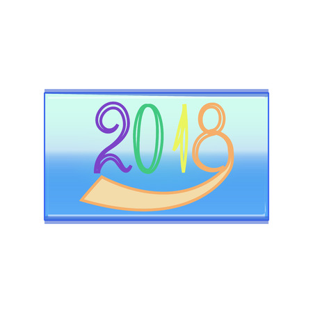 Colorful line numbers New Year 2018 with outline in blue rectangle on white background. Greeting card. Colorful template for prints, banner, wrapping, etc. Vector illustrationのイラスト素材