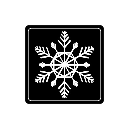 Snowflake in black square. Snow flake sign. Silhouette white snowflake. Monochrome symbol of winter, decoration and Christmas holiday season. Isolated design graphic element. Vector flat illustrationのイラスト素材