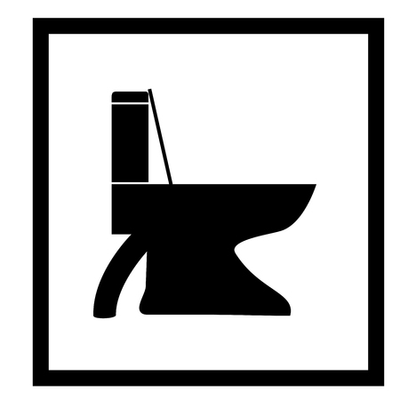 Toilet icon in black square. Sign there of restroom seat. Signboard allow do shit. Isolated design graphic element. Flat vector image. Template for sign, poster.のイラスト素材