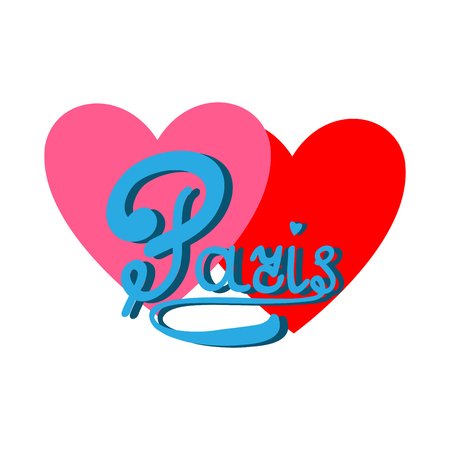 T shirt typography graphic with quote Paris. Fashion print for sports wear. Template for t shirt, apparel, card, poster. Heart as symbol of love valentines day. Design element.のイラスト素材