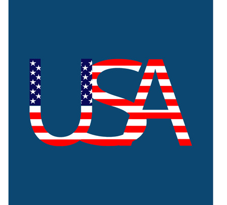 USA sign. Isolated icon on blue background. Flat vector image. Colorful template for badge, tag, etc. Design element. Vector illustration.のイラスト素材