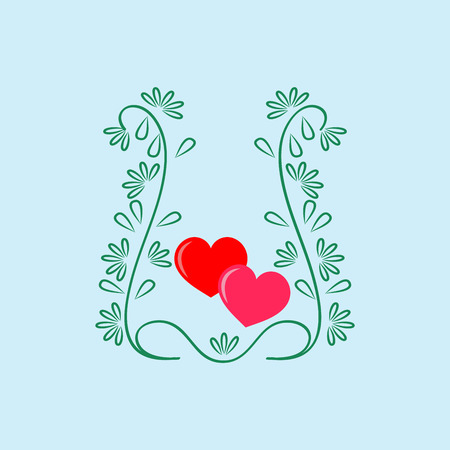 Twig around two heart card. Fashion graphic background. Modern stylish abstract texture. Colorful template for prints, textiles, wrapping, wallpaper, etc. Design element. Vector illustrationのイラスト素材