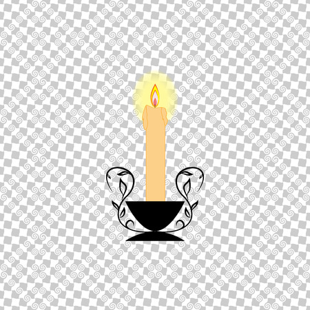 Candle light on gray square. Fashion romantic graphic design flat element. Modern stylish symbol birthday, holiday, romantic dinner. Colorful template for prints, textiles, logo. lllustrationのイラスト素材