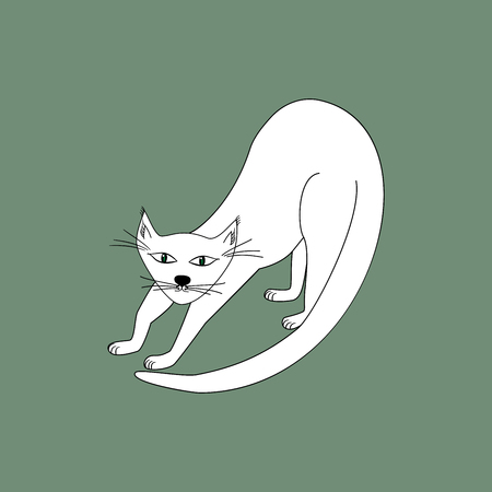 Cat on green background, fashion graphic design flat element. Modern stylish abstract symbol. Template for prints, textiles, label, sign vector illustration.のイラスト素材