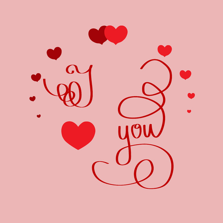 I love you card, two heart and lettering. Romantic symbol linked, join, love, passion and wedding. Template for t shirt, apparel, card, poster, Valentine day, etc, design element vector illustration.のイラスト素材