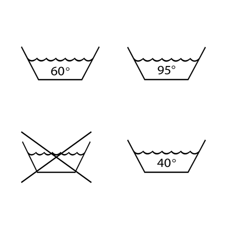 Warning mark care for washing and boil textile, tissue, garment. Set symbol  Sign for label  Vector illustrationのイラスト素材