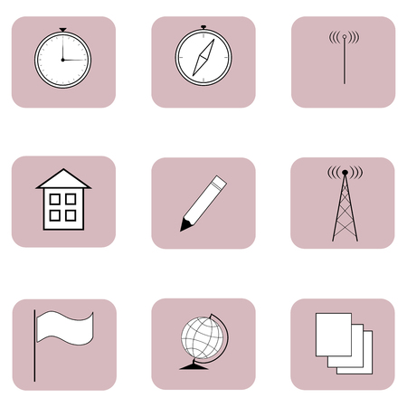 Flat vector icons set with old rose colored frame.のイラスト素材