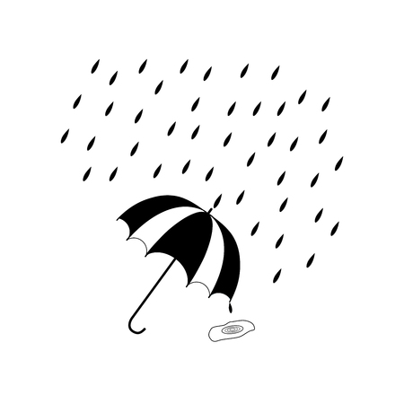 Rain date card. Umbrella and rain on white background. Template for t, apparel, card, poster. Design message element. Vector illustrationのイラスト素材