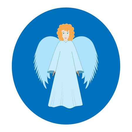 Angel in blue oval. Biblical personage. Symbol christmas season, holiday easter and love. Colorful template for printed, textiles, banner,greeting card. Design element. Vector illustrationのイラスト素材