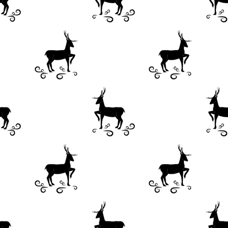 Black deer seamless pattern. Fashion graphic background design. Modern stylish abstract texture for holiday. Monochrome template for prints, textiles, wrapping, wallpaper. Vector illustrationのイラスト素材