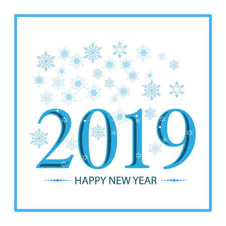 Happy New Year hand lettering and 2019 on white background. Fashion graphic background design. Modern stylish abstract texture. Colorful template for prints, card, poster, etc. Vector illustration.のイラスト素材