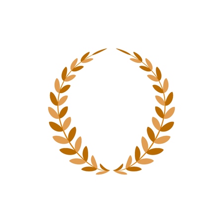 Gold laurel wreath reward. Modern symbol of victory and award achievement champion. Leaf ceremony awarding of winner tournament. Colorful template for badge, tag. Design element. Vector illustrationのイラスト素材