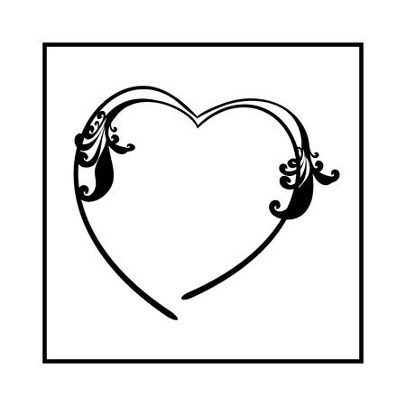 Black decoration heart on white background in square. Symbol linked, join, love, passion and wedding. Template for t shirt, apparel, card, poster, valentine day. Design element. Vector illustration.のイラスト素材