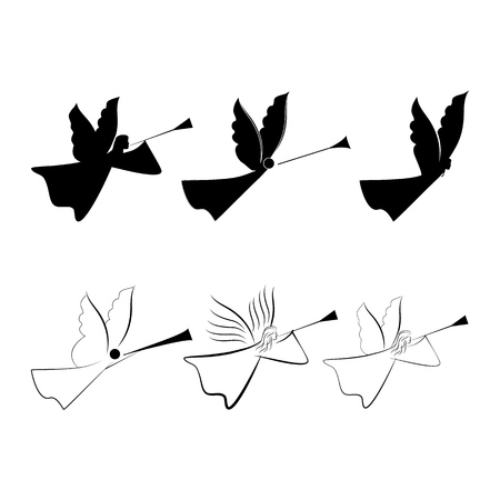 Angels abstract silhouette. Biblical personage. Religion symbol christmas season, holiday easter and love. Monochrome template for printed, banner, greeting card. Design element. Vector illustrationのイラスト素材