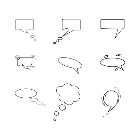 Comics for sound speech effect bubbles isolated on white background illustration. Monochrome silhouette frame for inscriptions. Humorous bubbles comic set for cloud speech. Vector illustration.のイラスト素材