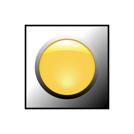 Yellow button in square. Colorful badge on white background. Selling label. Beautiful shiny, bright design element. Vector illustration.のイラスト素材