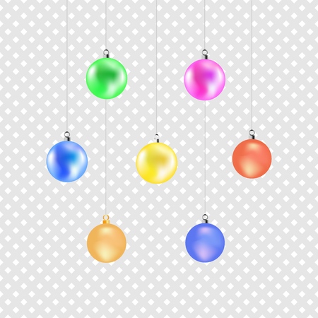 Christmas color ball. Colorful decoration illustration on gray background. Symbol merry christmassy and celebration winter, for card. Isolated graphic element. 3D vector image. Vector illustrationのイラスト素材