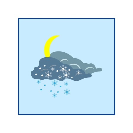 Weather winter icon. Moon and cloud. Meteorology symbol thunderstormy. Isolated icon bad weather. Design element. Colorful symbol of gale. Template for weather forecast, card. Vector illustrationのイラスト素材