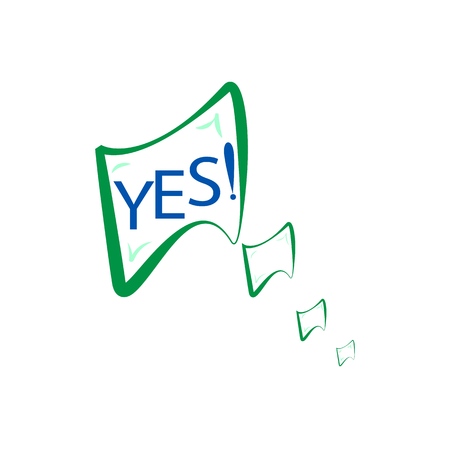 Yes lettering. Comic sound speech effect bubble isolated on white background illustration. Bang inscriptions. Humorous for cloud speech. Vector illustration.のイラスト素材